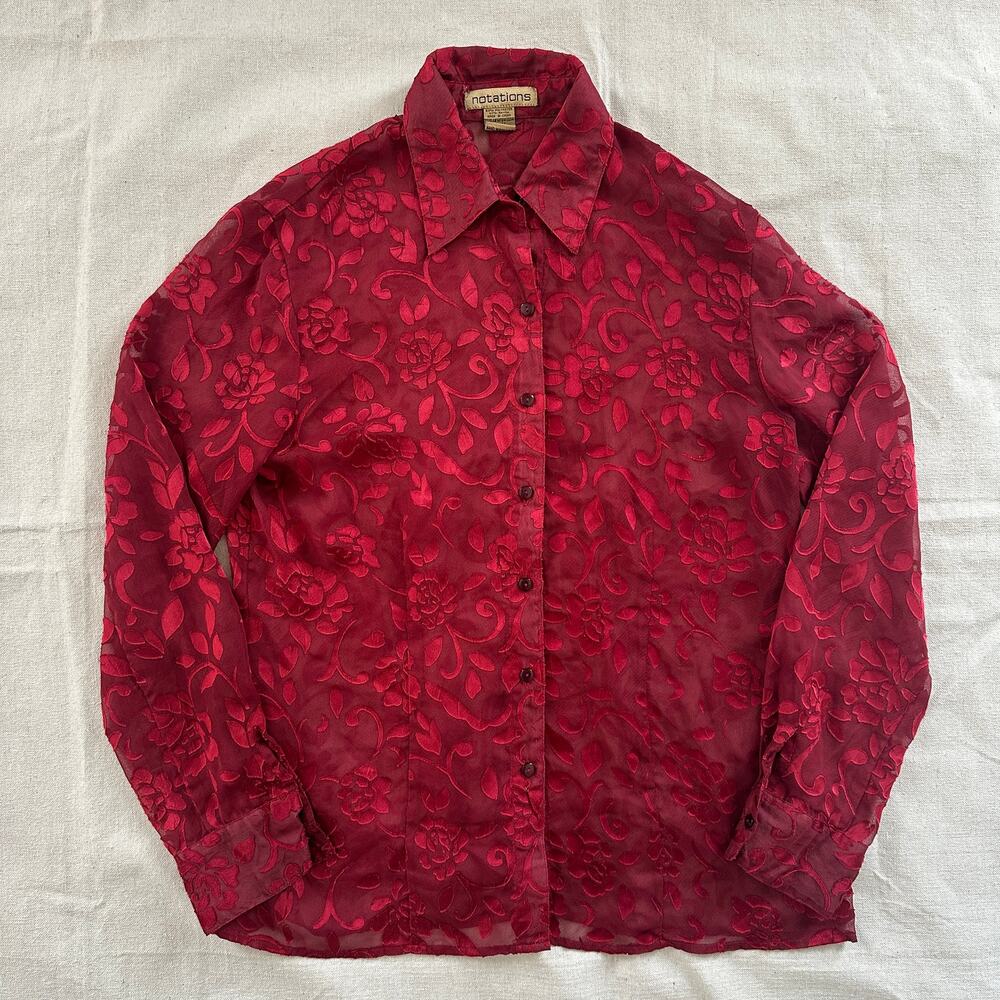 Vintage Notations Sheer Blouse Womens Size Medium y2k 00s